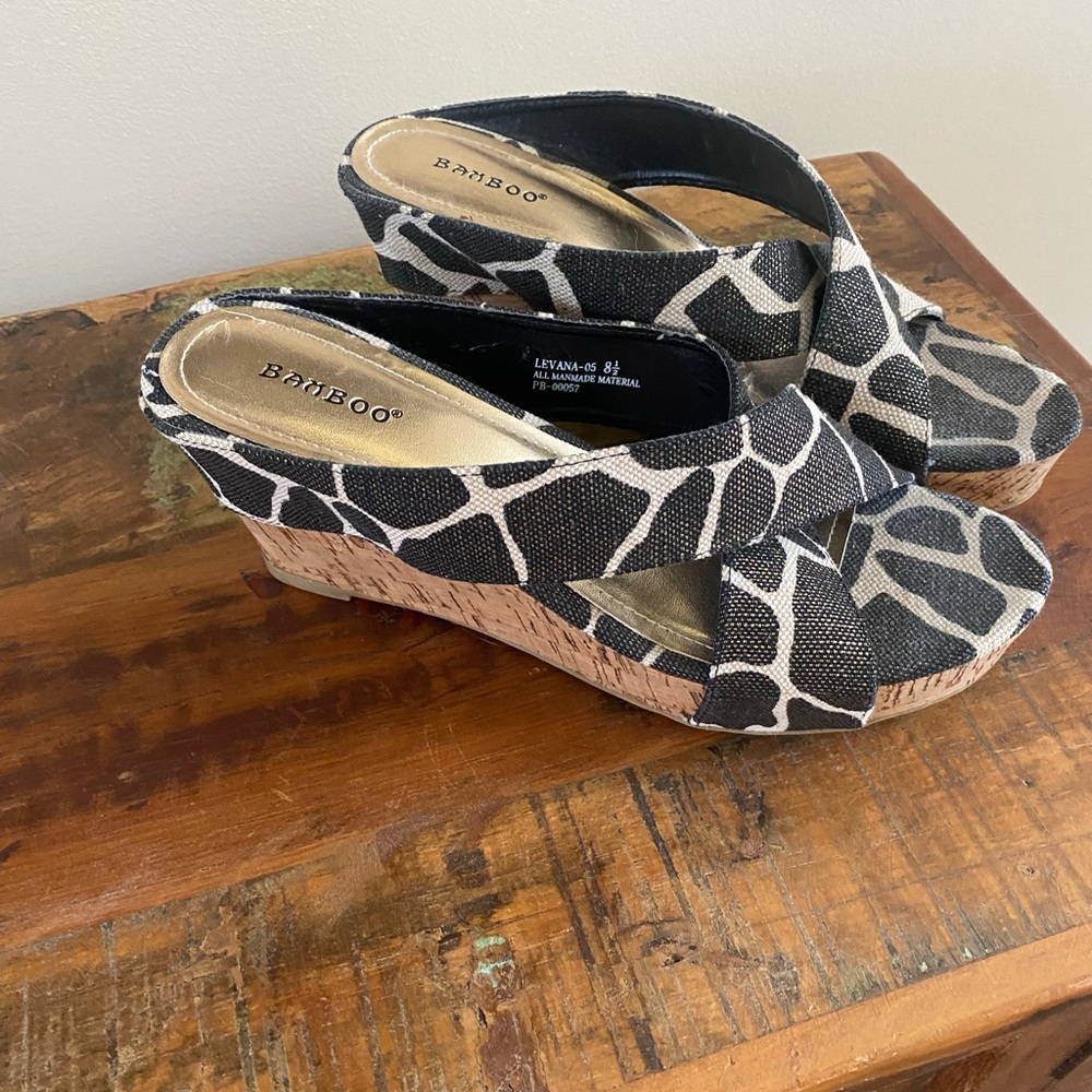 BAMBOO Giraffe Print Wedge Sandals